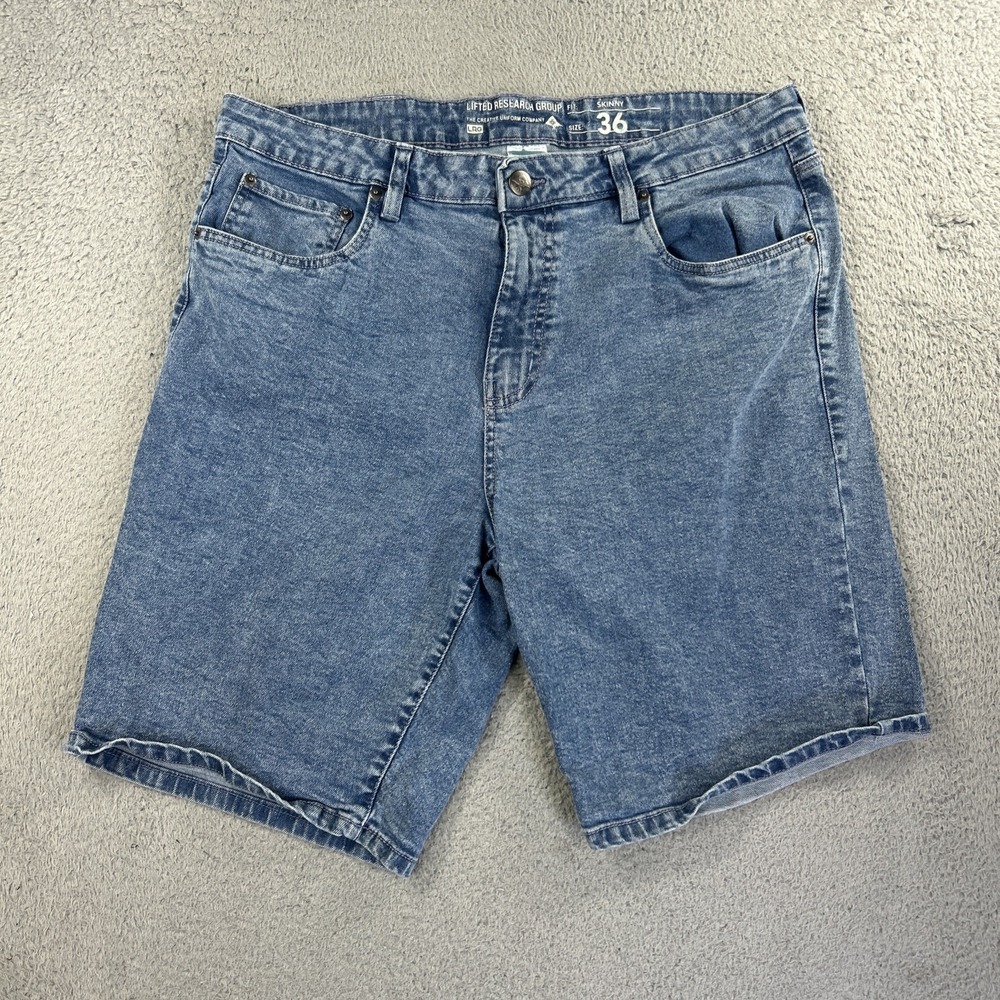 LRG Lifted Research Group Jorts Mens 36 Blue Denim‎ Pants Jean Shorts Skate Work
